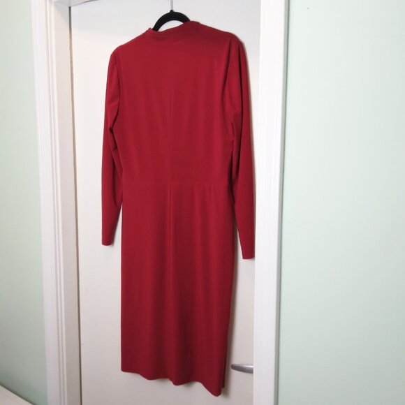 Ralph Lauren Red Surplice Neckline Draped Ruched Long Sleeved Stretch Dress Sz12 - Picture 12 of 14